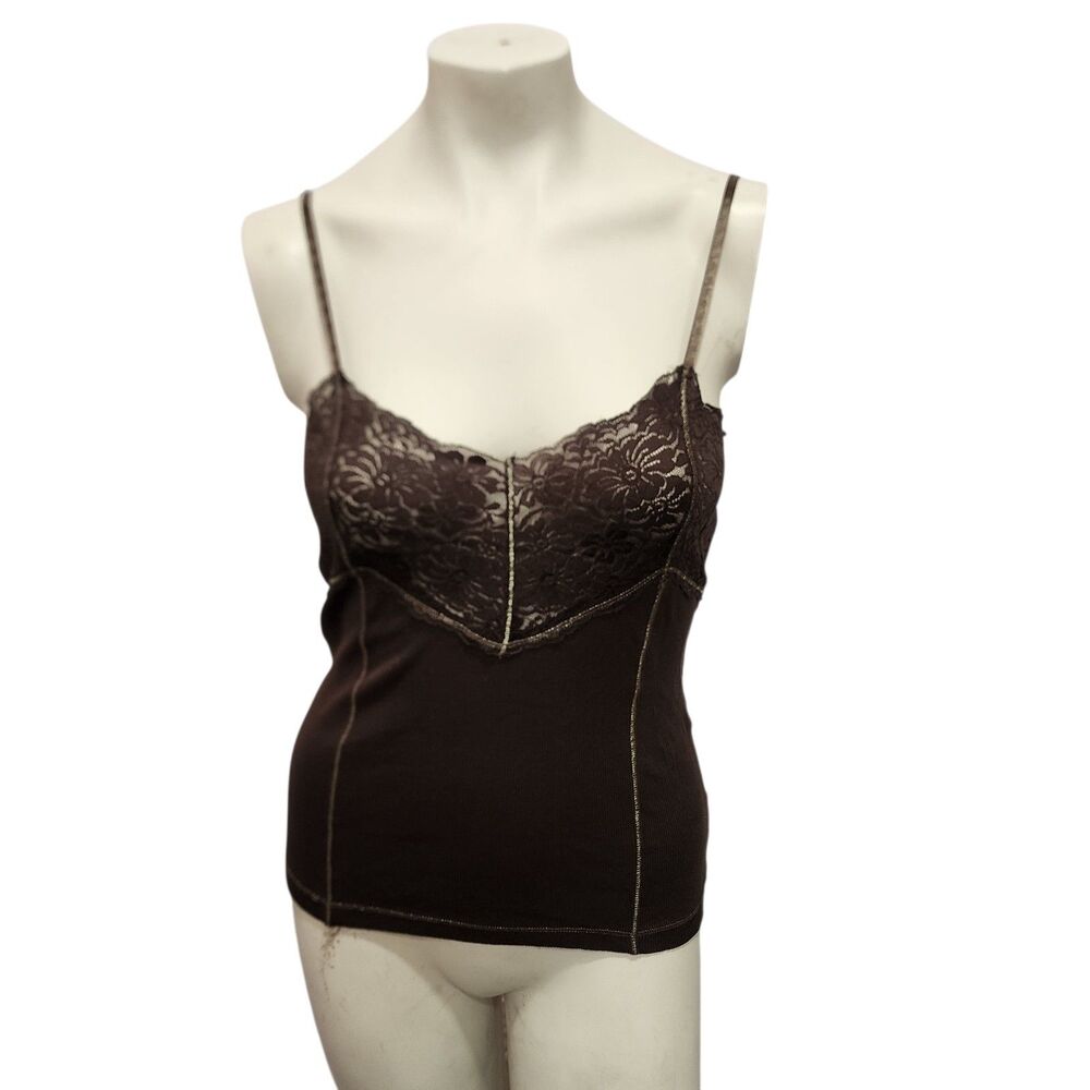 GANT Brown Lace Camisole XL Spaghetti Strap Fitted Stretch Tank Top